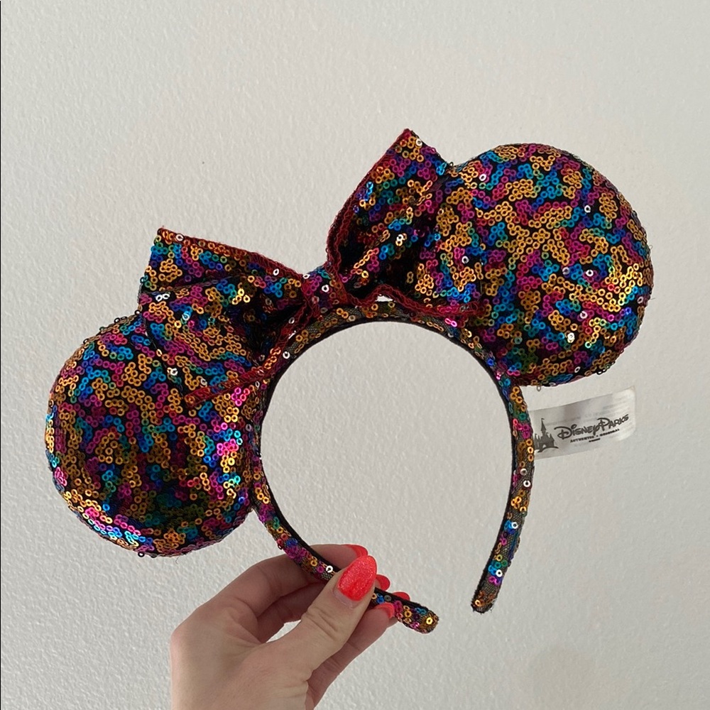 Disney Parks rainbow sequin mouse ears Minnie confetti fun headband disneyland